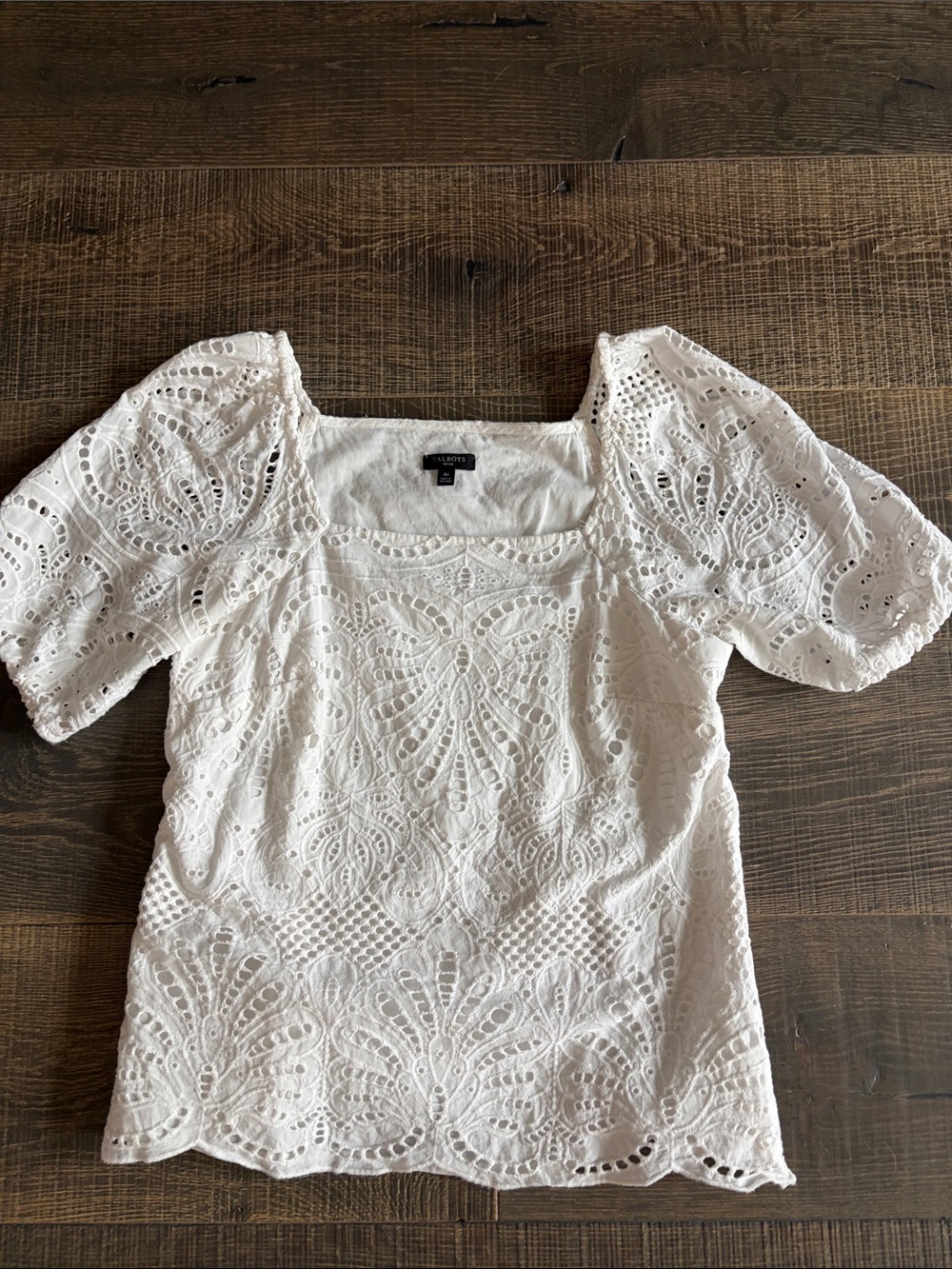 Talbots White Eyelet Puff-Sleeve Square Neck Blouse